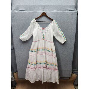 Simply Southern White Boho Style Dress With Floral Embroidery 3/4 Sleeves And Pi